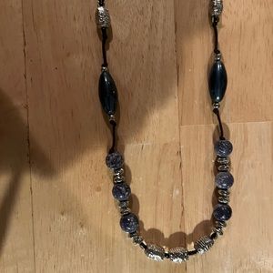 NWTs Long silver blue and red beaded necklace